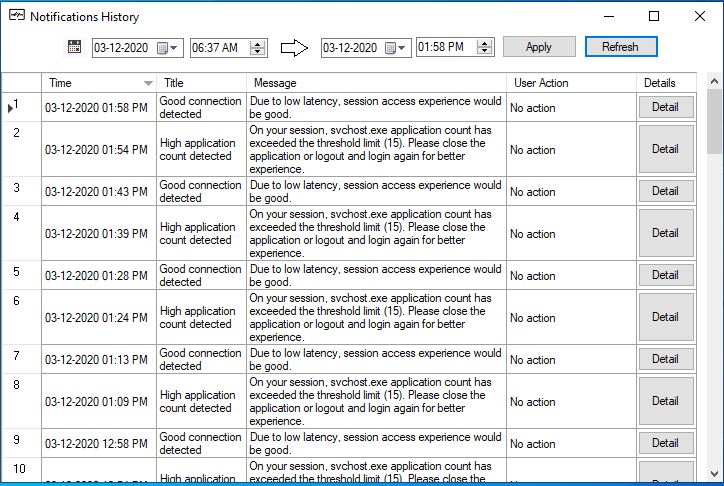 Notification History Dialog
