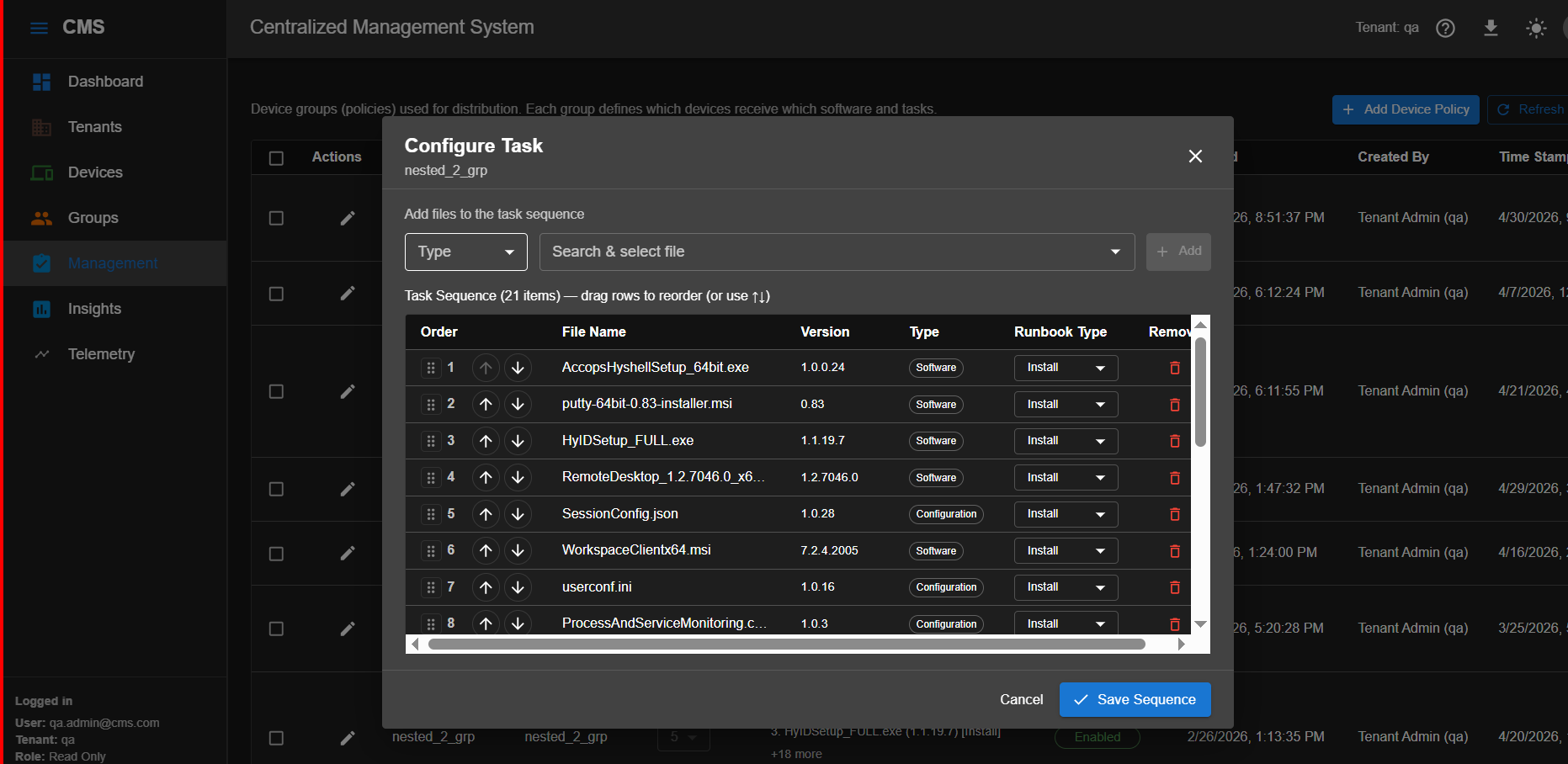Runbook showing multiple files with sequence order