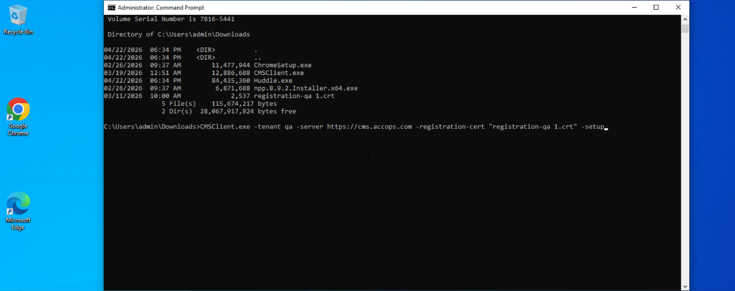 Installation command running in Command Prompt