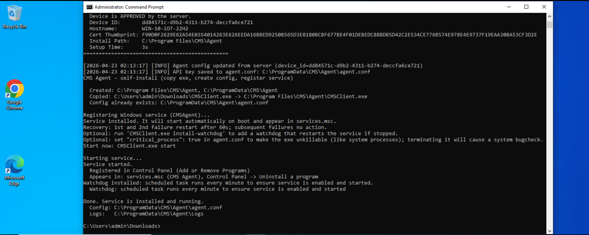 Installation process completion confirmation
